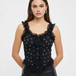 PRINTED V NECK SLEEVELESS TOP