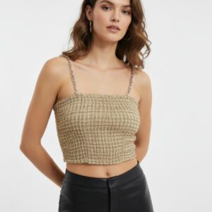 TEXTURED SQUARE-NECK CROPPED CAMI TOP