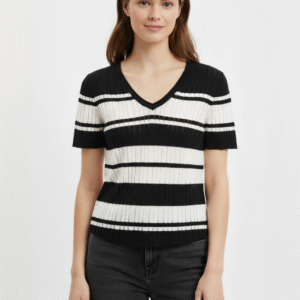 STRIPPED V NECK KNIT TOP